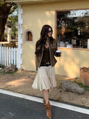 【MAR】Women Early Spring Elegant Midi Skirt Flared A-Line Soft Blend Fabric Skirt
