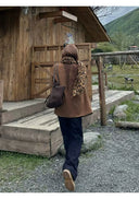 【FANGTING】Women's Coffee Brown Faux Suede Blazer Spring Elegant Luxury Business Suit Jacket