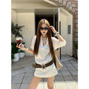 【FANGTING】Women's White Shirt Dress Set Spring Summer Blouse & Short Skirt 2 Piece Outfits