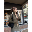 【FANGTING】Women's Half High Neck Zip Up Ribbed Knit Cardigan Slim Fit Short Sweater Coat