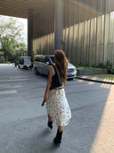 【MAR】Women Summer Mid Long Skirt Vintage Polka Dot Pattern Soft Viscose Elegant Dress