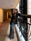 【FANGTING】Gray Slit Suit A Line Skirt Women Autumn High End Slim Long Skirt