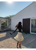 【MAR】Women Early Spring Elegant Midi Skirt Flared A-Line Soft Blend Fabric Skirt