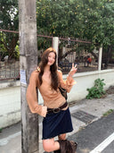 【MAR】Women Vintage Denim Skirt Low Waist Straight Raw Hem Slim Casual