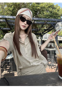 【FANGTING】Women Summer Linen Cotton 2 Piece Set V Neck Long Sleeve Shirt Mini Skirt Elegant Casual Matching Outfit