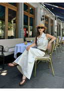 【FANGTING】Women's White Vest Skirt Set Summer Top & Midi Skirt 2 Piece Outfits