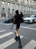 【FANGTING】Women Autumn Vintage Elegant 2 Piece Set Zipper Short Coat & Flocked Skirt Outfit
