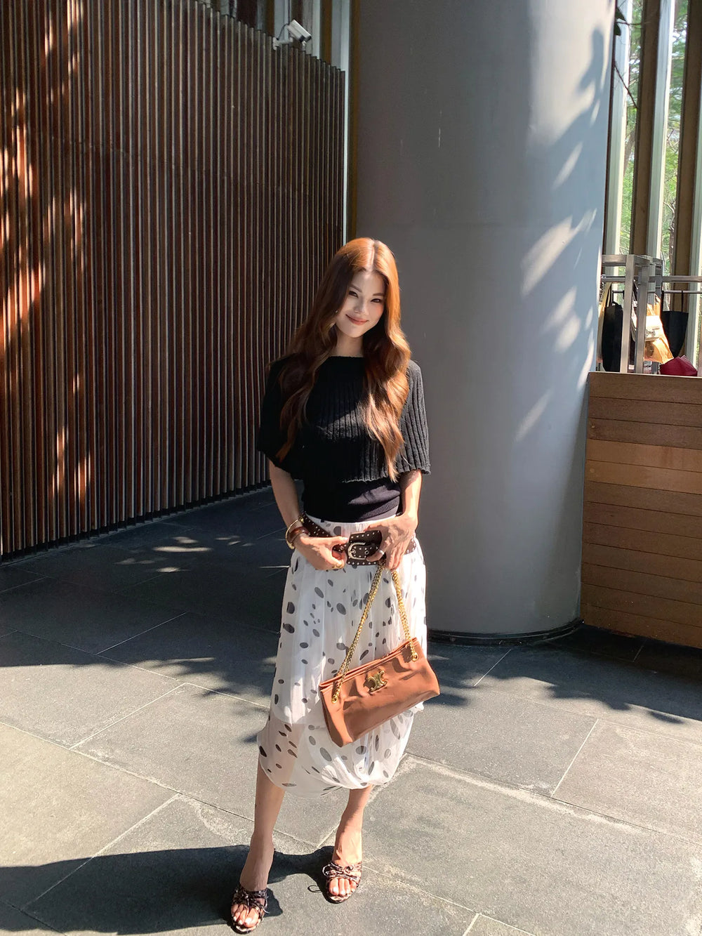 【MAR】Women Summer Mid Long Skirt Vintage Polka Dot Pattern Soft Viscose Elegant Dress
