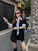 【FANGTING】Solid Color V Neck Pleated Waist Long Sleeve Blouse Women Casual Loose All Match Autumn Top
