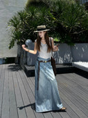 【FANGTING】Women's Denim Skirt Spring Summer New Style Slit Long Length A-Line Loose Skirt