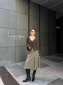 【FANGTING】Women's Herringbone Wool A-Line Skirt Early Spring Retro Textured Umbrella Skirt