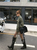 【FANGTING】Women's Cropped Trench Coat Spring Stand Collar Double Breasted Army Green Jacket
