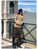 【MAR】RVintage Leopard Print Asymmetrical Skirt Women Elegant All-match Slim Fit Petite Fashion Skirt