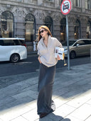 【FANGTING】Gray Slit Suit A Line Skirt Women Autumn High End Slim Long Skirt