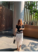 【MAR】Women Summer Mid Long Skirt Vintage Polka Dot Pattern Soft Viscose Elegant Dress