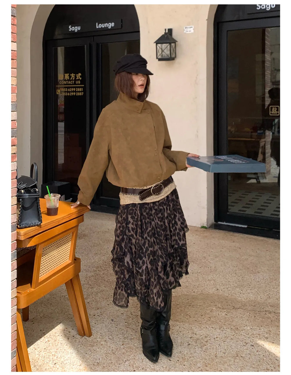 【MAR】RVintage Leopard Print Asymmetrical Skirt Women Elegant All-match Slim Fit Petite Fashion Skirt