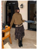 【MAR】RVintage Leopard Print Asymmetrical Skirt Women Elegant All-match Slim Fit Petite Fashion Skirt