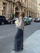 【FANGTING】Gray Slit Suit A Line Skirt Women Autumn High End Slim Long Skirt