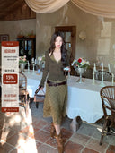 【MAR】 Women Spring Summer Vintage Polka Dot Skirt Flocked Mesh Spliced Midi A-Line Skirt