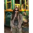 【FANGTING】 Women Autumn Faux Suede Minimalist Wide Shoulder Oversized Blazer Coat Casual Suit Jacket