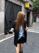 【FANGTING】Solid Color V Neck Pleated Waist Long Sleeve Blouse Women Casual Loose All Match Autumn Top