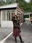 【MAR】Women's Autumn Winter Retro Wool Plaid A-Line Woolen Skirt Winter Skirt