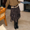 【MAR】RVintage Leopard Print Asymmetrical Skirt Women Elegant All-match Slim Fit Petite Fashion Skirt