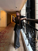 【FANGTING】Gray Slit Suit A Line Skirt Women Autumn High End Slim Long Skirt