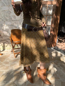 【MAR】 Women Spring Summer Vintage Polka Dot Skirt Flocked Mesh Spliced Midi A-Line Skirt
